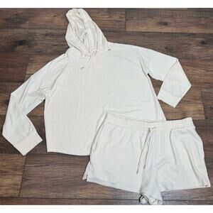 Victoria's Secret Lounge Set Sweatshirt Hoodie and Shorts Cream Womens XL